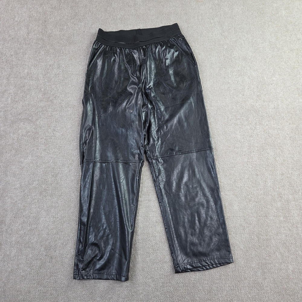 Lola & Sophie‎ Pants Womens Size 6 Black Microfiber Faux Leather Cropped Pockets